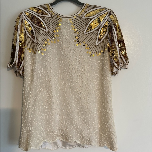 Laurence Kazar Tops - Laurence Kazar Gold and Cream Sequin Blouse NWT